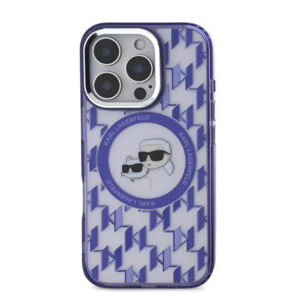 Karl Lagerfeld IML Monogram K&CH Heads MagSafe Case for iPhone 16 Pro Max / Purple KLHMP16XHMCKMHU 3666339318475