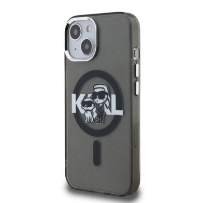 Karl Lagerfeld IML Glitter Karl and Choupette Sketch MagSafe Case for iPhone 15 / black KLHMP15SHGKCGKBK 3666339460747