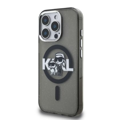 Karl Lagerfeld IML Glitter Karl and Choupette Sketch MagSafe Case for iPhone 15 Pro / black KLHMP15LHGKCGKBK 3666339460761