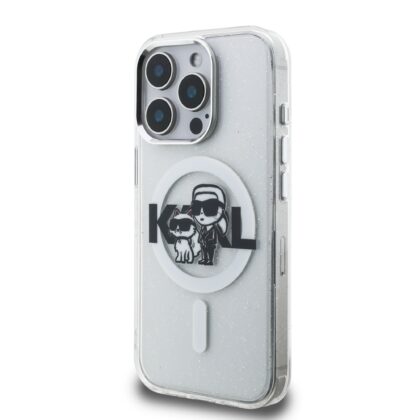 Karl Lagerfeld IML Glitter Karl and Choupette Sketch MagSafe Case for iPhone 15 Pro Max / Transparent KLHMP15XHGKCGKBT 3666339460952