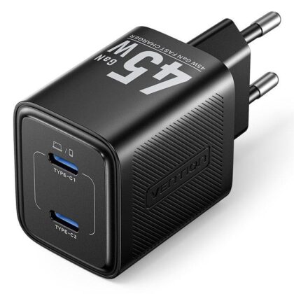 MOBILE CHARGER WALL 45W USB-C/2P BLACK FEFB0-EU VENTION  FEFB0-EU 6922794790193