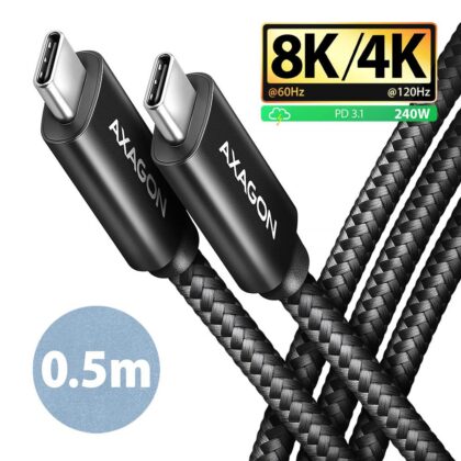 CABLE USB-C TO USB-C 0.5M 240W/8K BLACK BUCM4X-CM05AB AXAGON  BUCM4X-CM05AB 8595247909404