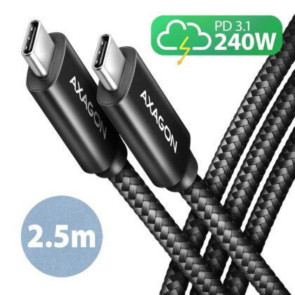 CABLE USB-C TO USB-C 2.5M 240W/BRAID BLK BUCM2-CM25AB AXAGON  BUCM2-CM25AB 8595247907424