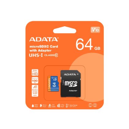MEMORY MICRO SDXC 64GB CLASS10/W/A AUSDX64GUICL10A1-RA1 ADATA  AUSDX64GUICL10A1-RA1 4713218461933