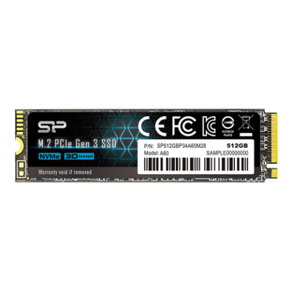 Silicon Power | A60 | 512 GB | Solid-state drive interface M.2 NVME | Read speed 2200 MB/s | Write speed 1600 MB/s SP512GBP34A60M28 4713436129646