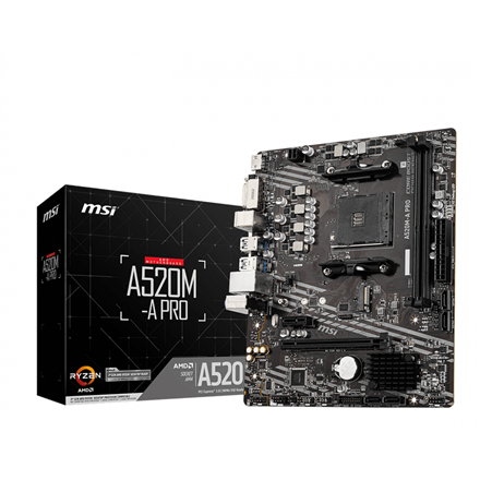 MSI | A520M-A PRO | Processor family AMD | Processor socket AM4 | DDR4 | Memory slots 2 | Chipset AMD A | Micro ATX A520M-A PRO 4719072749927