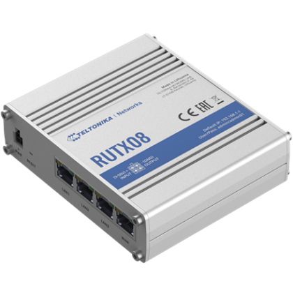 Teltonika | Industrial Router | RUTX08 | No Wi-Fi | 10/100/1000 Mbit/s | Ethernet LAN (RJ-45) ports 4 | Mesh Support No | MU-MiMO No | No mobile broadband | 1 | 24 month(s) RUTX08000000 4779027312477