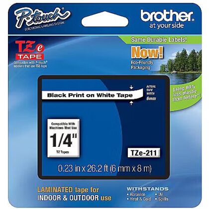 BROTHER TZE211 tape black/white 6mm 8m TZE211 4977766685054