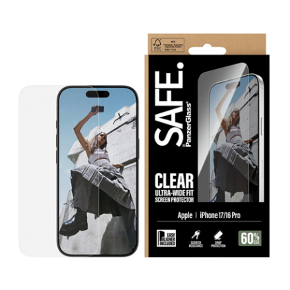 PanzerGlass Screen protector | Apple | iPhone 16 Pro/iPhone 17 | Transparent | Ultra-Wide Fit w. EasyAligner SA60858 5715685025853