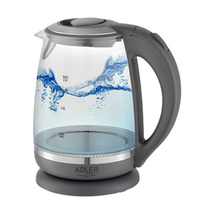 Adler | Kettle | AD 1286 | Standard | 2200 W | 2 L | Plastic/Glass | 360° rotational base | Grey AD 1286 5902934834230