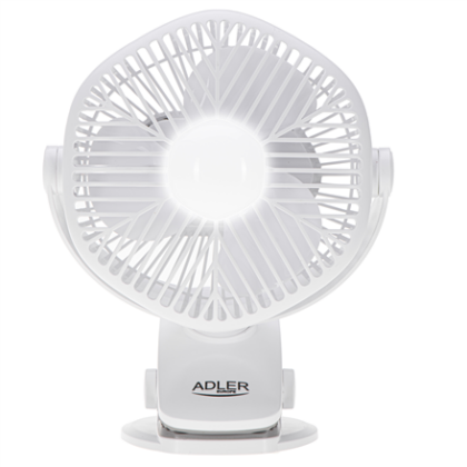 Adler Rechargeable fan with clip | AD 7335 | Table Fan | 6 W | Diameter 12.7 cm | Number of speeds 3 | Oscillation | White AD 7335 5906843080016