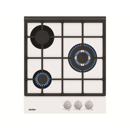 Simfer | Hob | H4.305.HGSBB | Gas on glass | Number of burners/cooking zones 3 | Rotary knobs | White H4.305.HGSBB 8699272096167